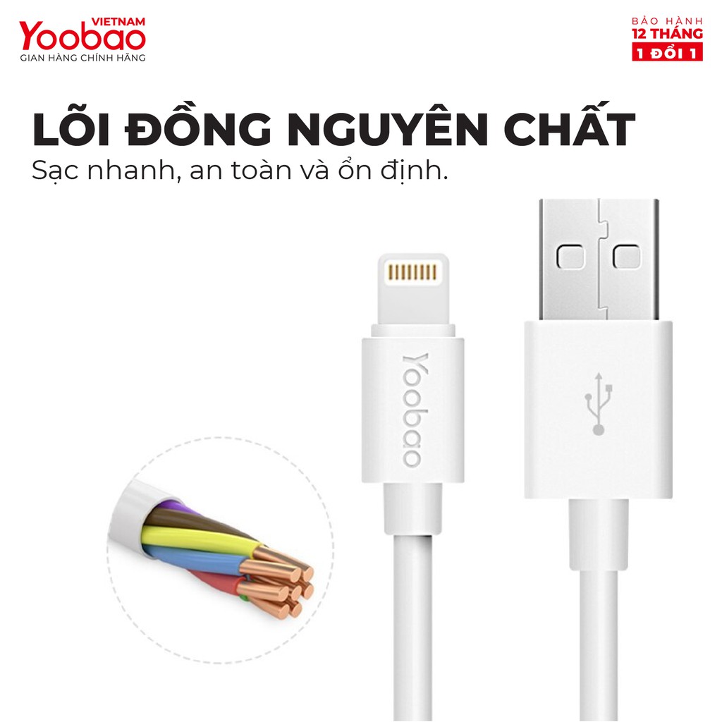 Dây cáp sạc Lightning YOOBAO YB-403 cho iPhone/iPad dài 1m - Hàng chính hãng Bảo hành 12 tháng 1 đổi 1