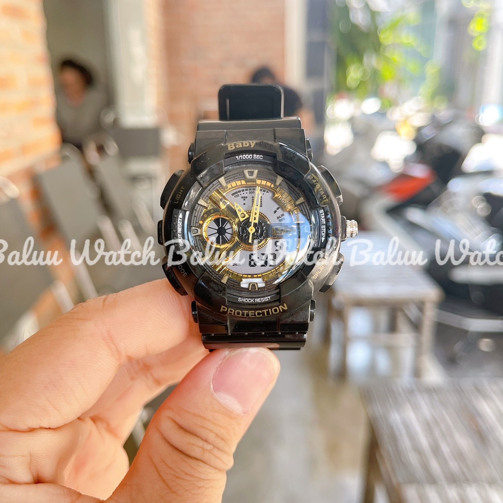 Đồng hồ thể thao nam nữ kim điện tử - GA220 đen 3 kim vàng kun shop
