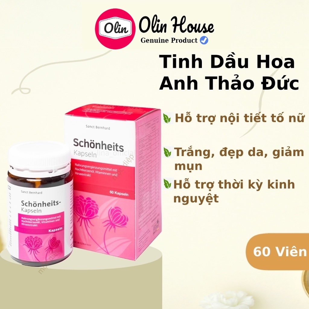 Tinh dầu hoa anh thảo Đức 60 viên - Viên uống trắng da điều hòa nội tiết tố nữ - Olin House