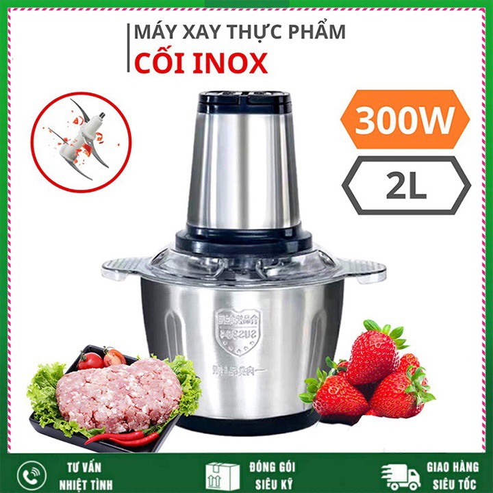 Máy xay thịt bằng tay 4 lưỡi, cối Inox 304, công suất 300w dung tích 2 lít