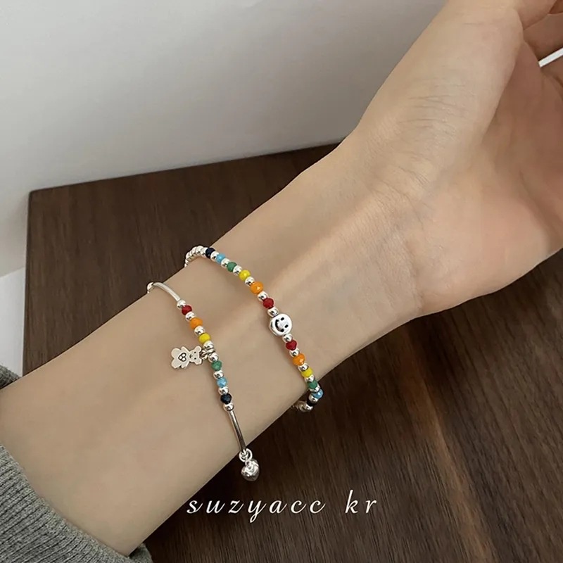 Vòng Tay Chuỗi Hạt Nhiều Màu Sắc Mặt Hình Trái Tim/Gấu/Đám Mây/Mặt Cười Cho Nữ