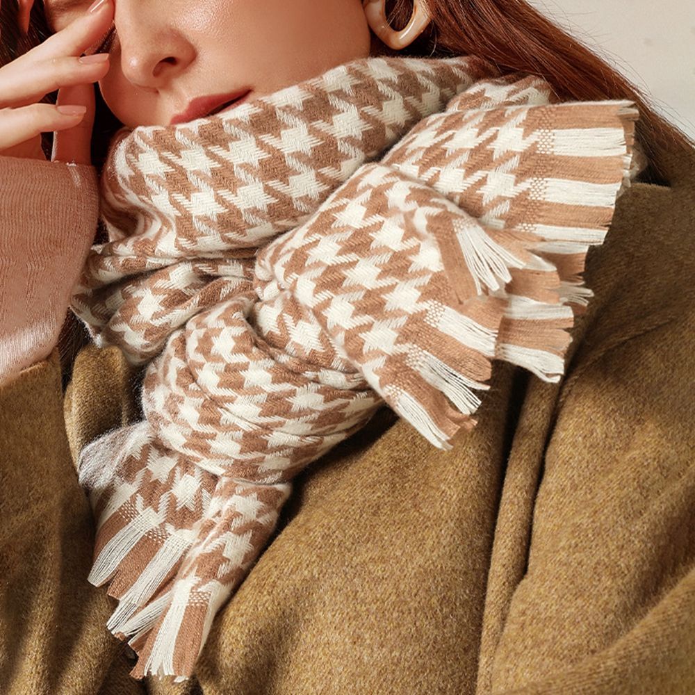 Khăn choàng cổ dài bằng vải cashmere in họa tiết hình học nhiều màu sắc phong cách Hàn Quốc cổ điển thời trang cho nữ