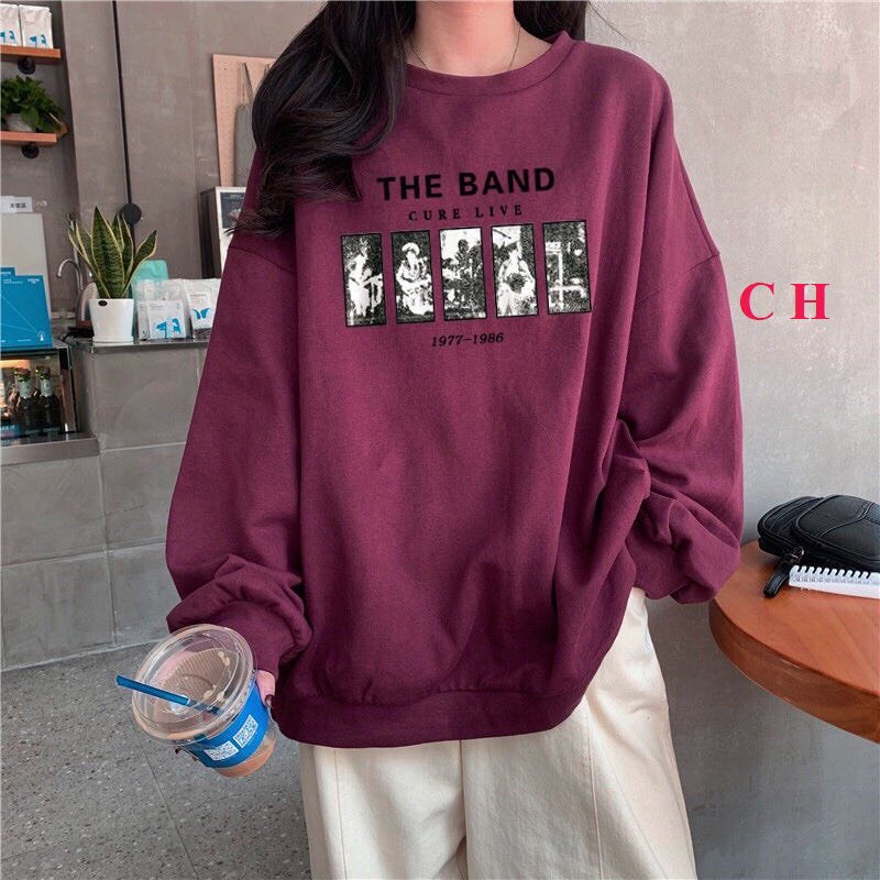 Áo Nỉ The Band Đỏ PEONYB Nữ [FREESHIP] 🌸 Sweater form rộng tay bồng, hoodie cổ tròn vintage cá tính Ulzzang 🌸 | BigBuy360 - bigbuy360.vn