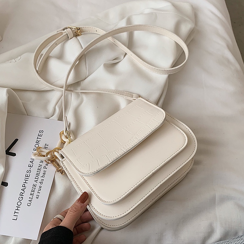 Túi xách đeo chéo nữ dây da kết hợp móc xích Alice Housee, túi đeo vai phong cách Retro kiểu Pháp