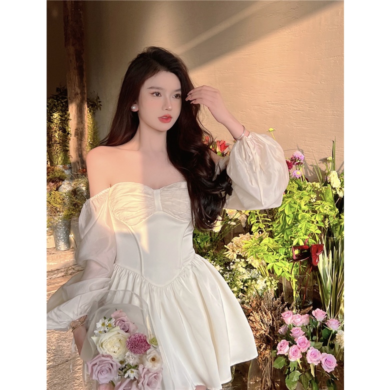 Váy xòe trễ vai cúp ngực