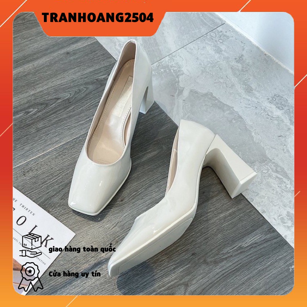 SẴN MỘT SỐ SIZE Giày Cao Gót Nữ Đế Dày Mũi Vuông 4 Màu Sáng Trẻ Trung 8 cm