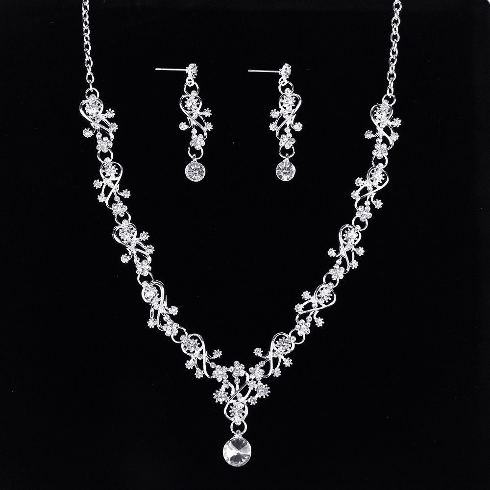 Set vòng cổ + vương miện kèm bông tai đính đá pha lê cho nữ