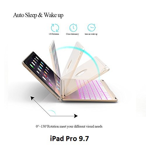 Bao da kiêm bàn phím bluetooth cho iPad Pro (9.7&quot;) (Gold) tặng cáp sạc iPhone