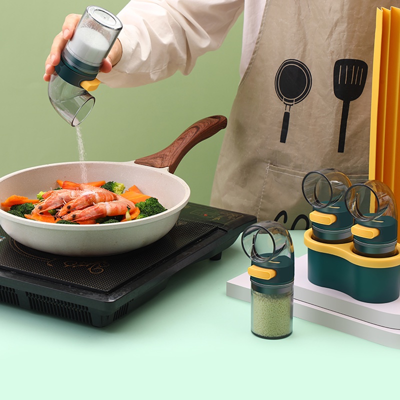 Set 2 hũ đựng gia vị hình ống nước độc đáo nút nhấn kiểm soát lượng gia vị khi nấu ăn