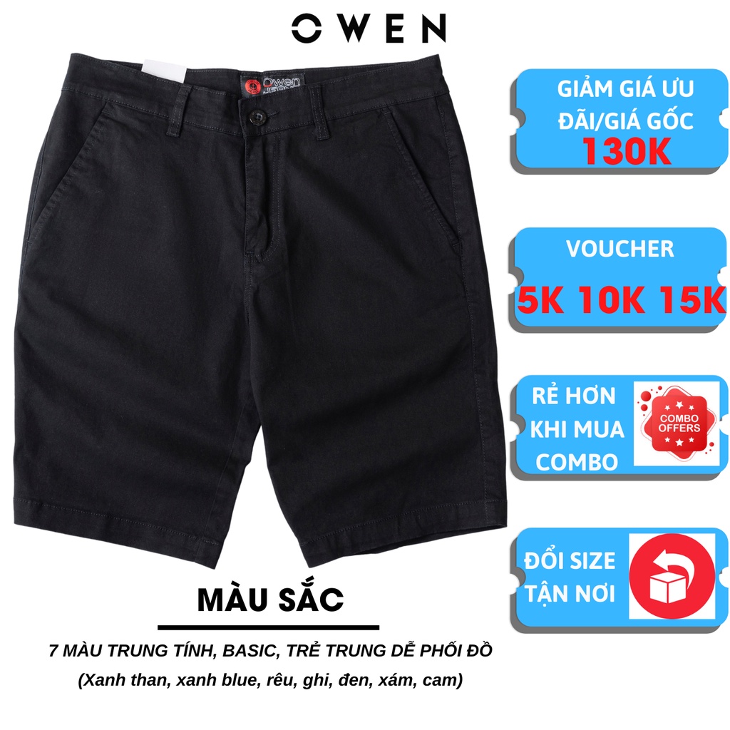 Quần short nam kaki Owen màu đen, chất liệu vải cotton cao cấp, co giãn, trẻ trung, dáng slimfit năng động