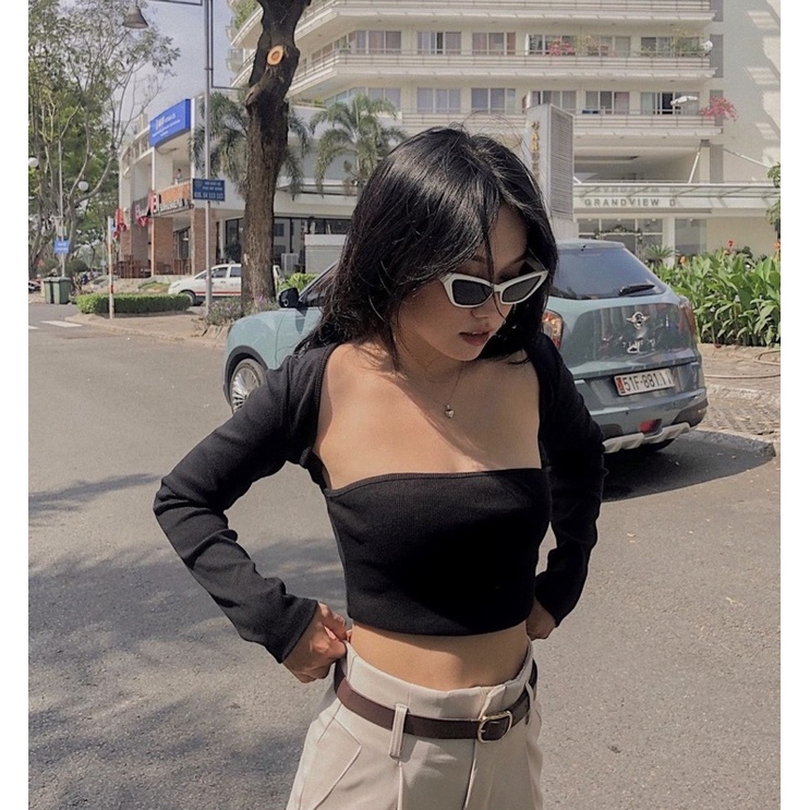 ÁO CROPTOP CỔ VUÔNG TAY DÀI (TH)