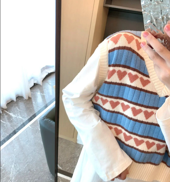 Áo Gile New College Knitted Vest Women's Korean Versatile Loose V-neck Love Vest
