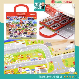 BỘ sticker XE VÀ ĐƯỜNG PHỐ cho bé trai hình dán 3D vừa chơi vừa học phát triển trí tuệ về phương tiện giao thông