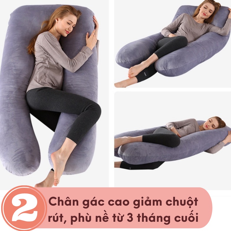 Gối Ôm Bầu Chữ U Cao Cấp Vải Nhung Cho Mẹ Bầu