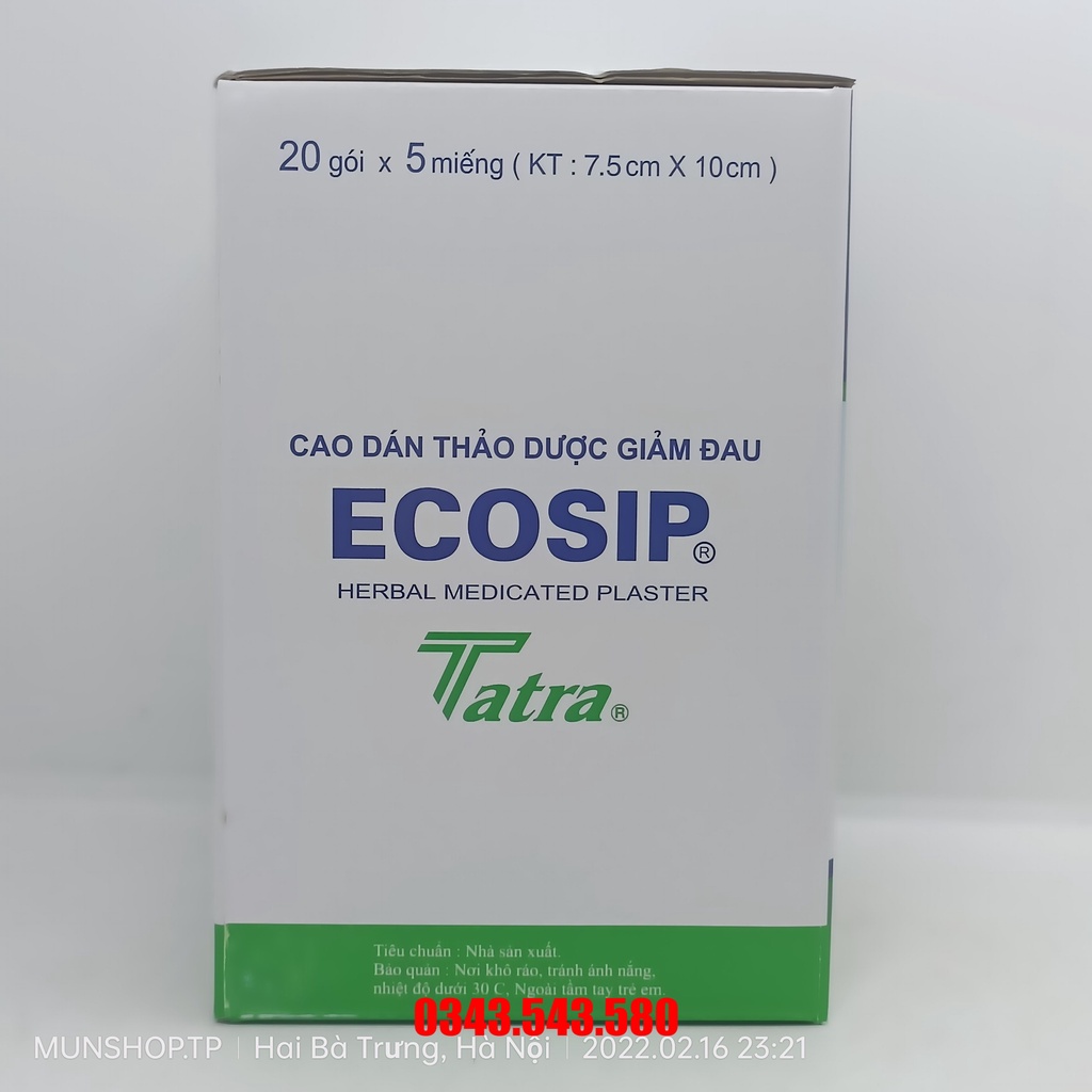 Cao dán thảo dược giảm đau ECOSIP Plaster gói 5 miếng