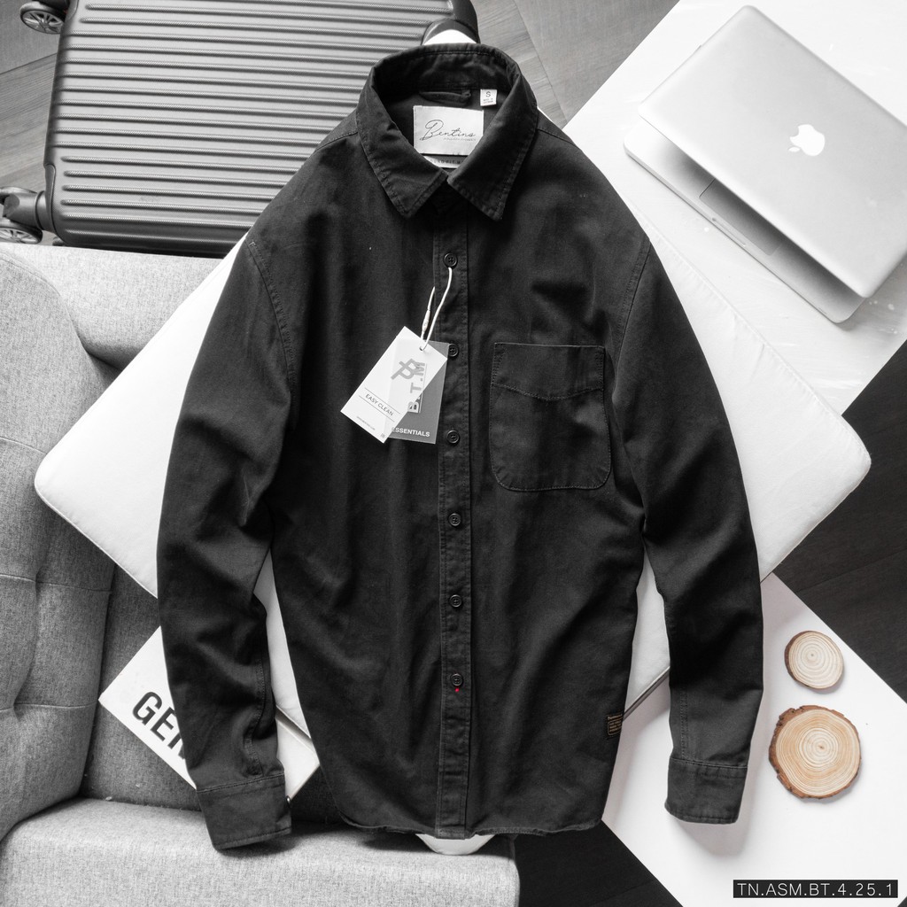 Áo sơ mi nam cổ đức dài tay vải kaki wash garment - BENTINO | BigBuy360 - bigbuy360.vn