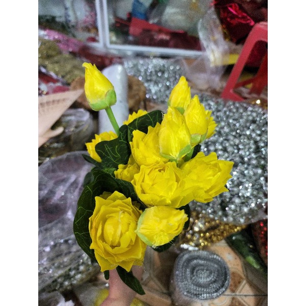 hoa sen lụa phụ kiện trang trí oản- tháp bánh- tháp nước