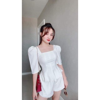 SET Đồ Bộ Áo Tay Phồng & Quần Short ( Áo Có Dây Kéo ) - Korean Impress Shop
