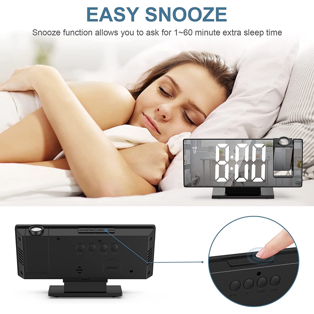 Đồng Hồ Báo Thức Kỹ Thuật Số Mặt Gương Hiển Thị Nhiệt Độ 12 / 24H