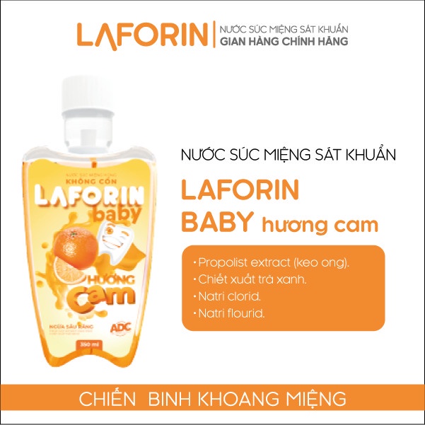 Nước súc miệng LAFORIN BABY hương cam vệ sinh răng miệng cho bé chai 350ML