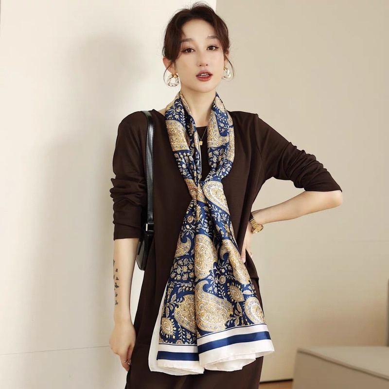 Khăn Choàng Lụa Dài Sang Chảnh Hoạ Tiết Boho Vintage