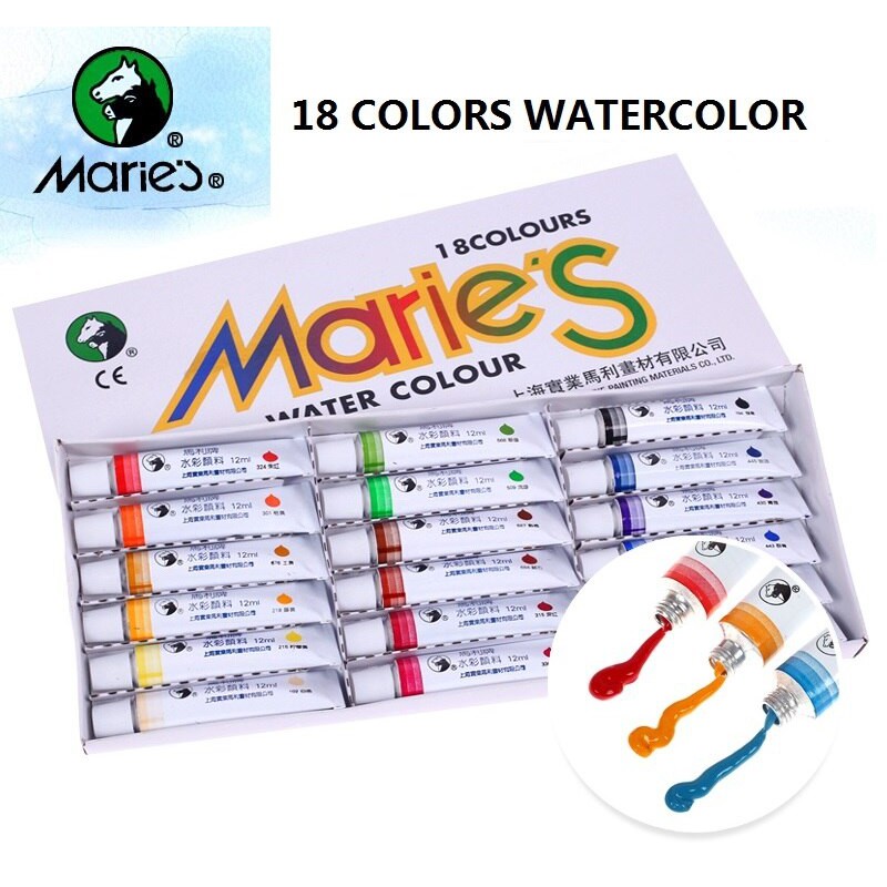 Màu nước Maries hộp trắng 12 màu/18 màu/24 màu/36 màu tuýp 12ml