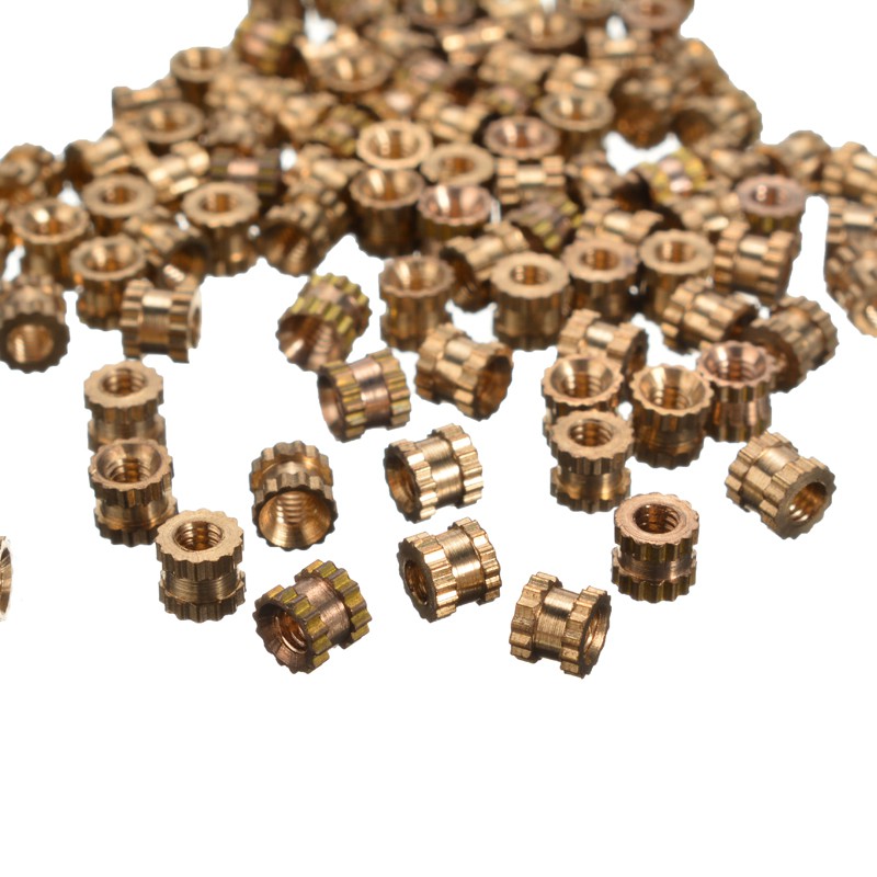 PTPTRATE 100pcs New M2*3mm Brass Cylinder Knurled Threaded Round Insert Embedded Nuts