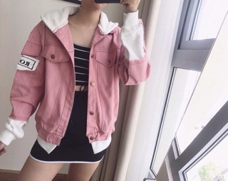 🍂🍒KHOÁC JEANS PHỐI NÓN NỈ + ẢNH THẬT🍂