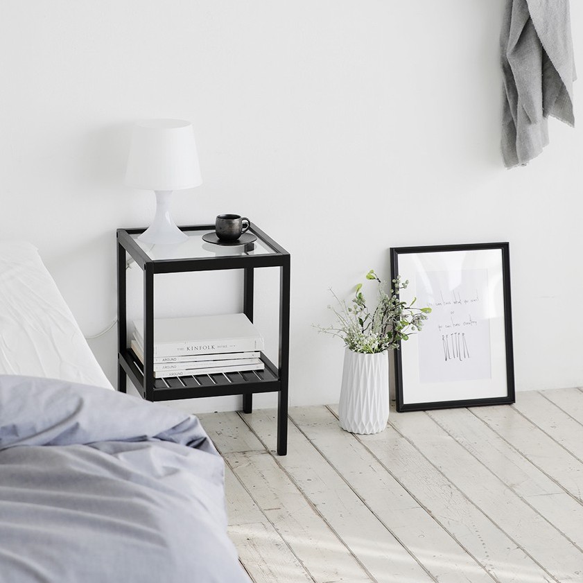 KỆ GỖ CAO CẤP MẶT KÍNH MÀU ĐEN - GLASS SHELF BLACK