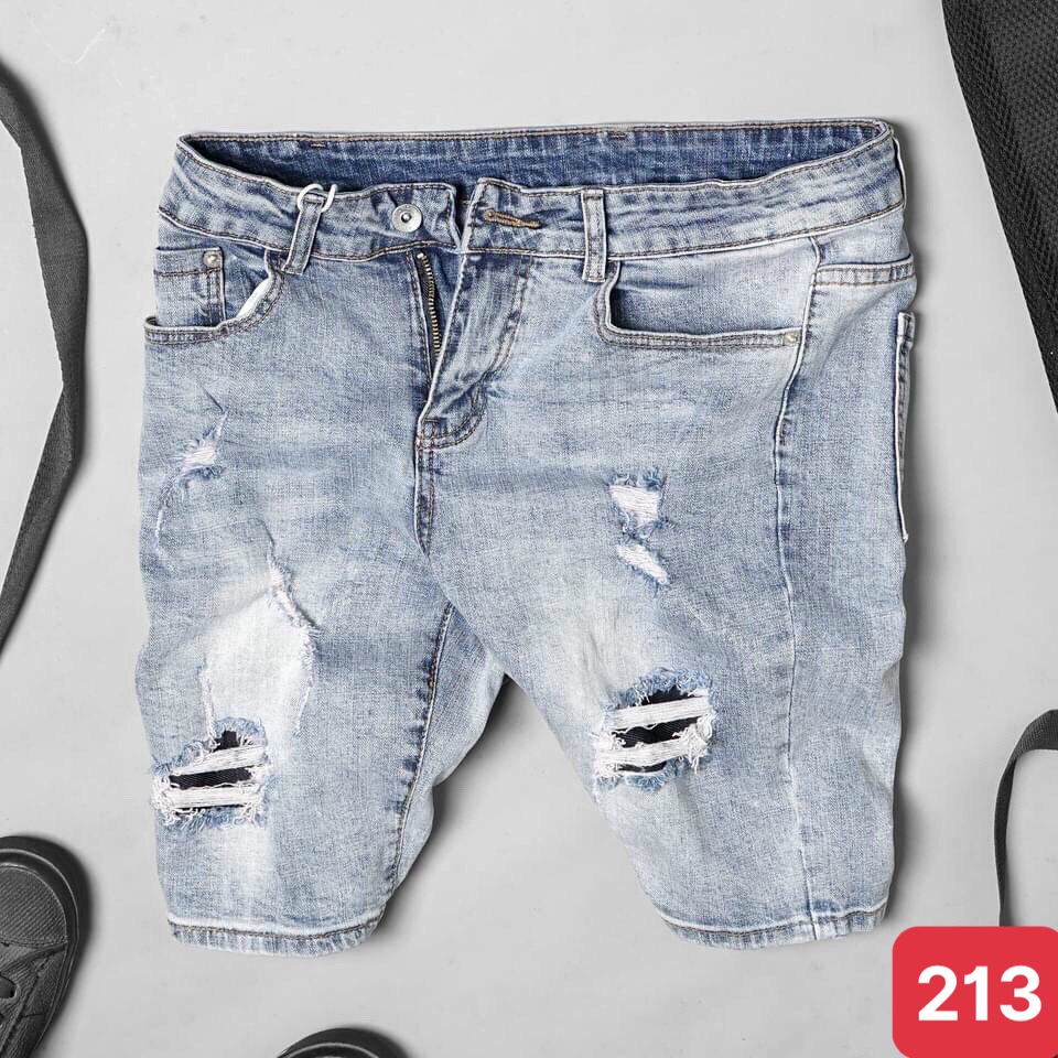 Quần đùi short jean nam màu xanh nhạt trơn không rách chất bò cao cấp co dãn 4 chiều đẹp from dáng skinny chuẩn ADO24