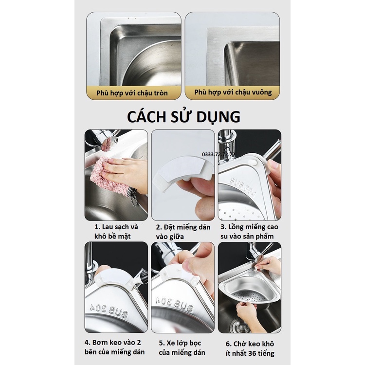 Rổ thoát nước lọc rác gác bồn rửa chén thông minh đa năng, giá đựng giẻ rửa bát Inox 304