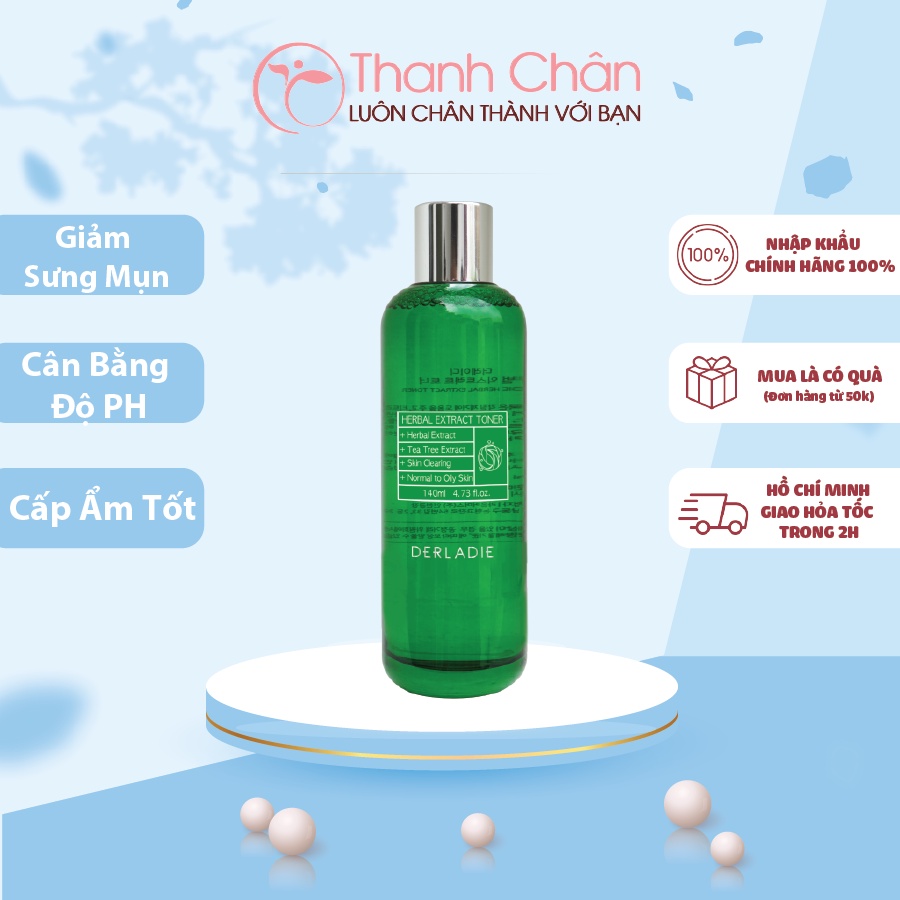 Toner Derladie Tràm Trà - Nước Hoa Hồng Giảm Mụn Cho Da Nhạy Cảm Derladie Herbal Extract Toner - Chai Màu Xanh 140ml