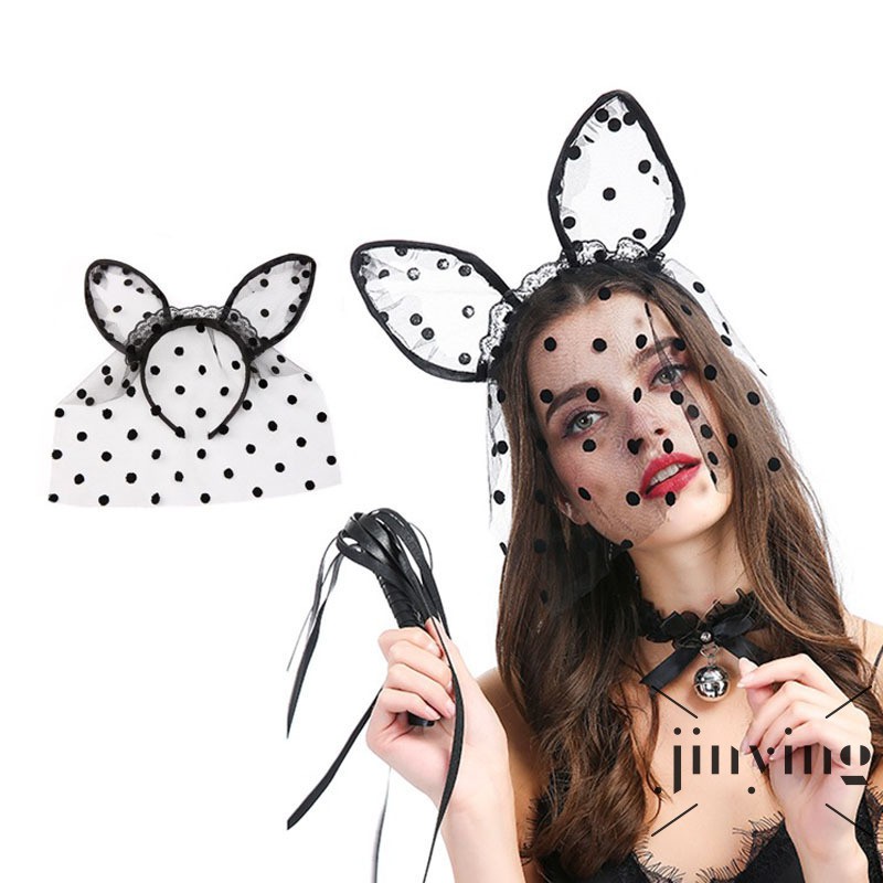GETNOIVAS ❤S Wind Handmade Large Dot Veil Lace Decoration Sexy Accessories Cat Rabbit Ears Fashion Headband Se