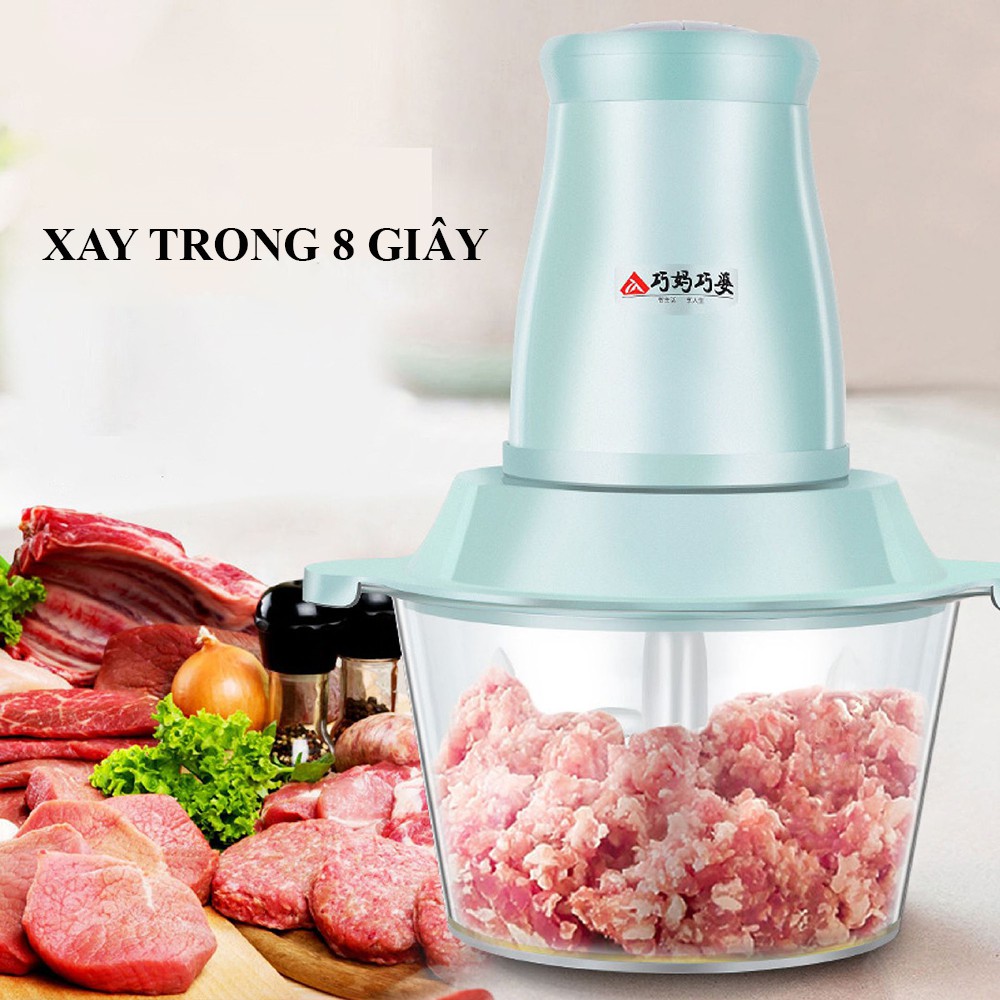 Máy xay thịt, xay đa năng cối Inox và cối nhựa không gỉ 4 lưỡi dao kép siêu sắc bén, xay thịt, cá, hoa quả, tỏi ớt