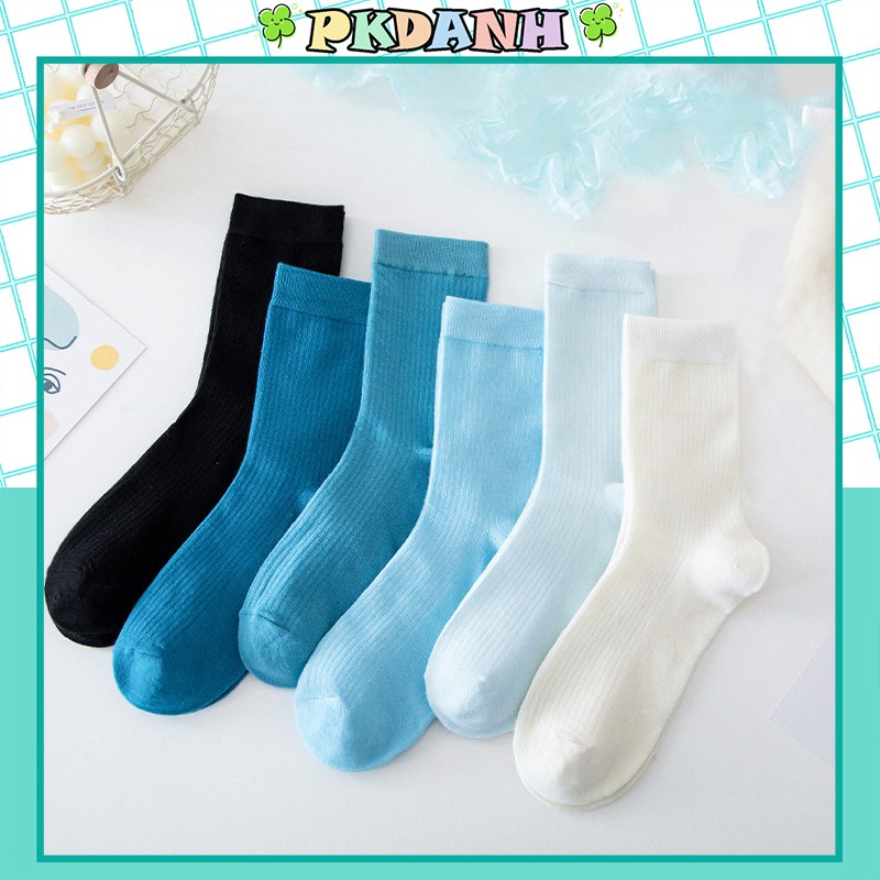 Tất vớ nam nữ cổ cao unisex màu xanh đại dương pastel dễ thương hàn quốc