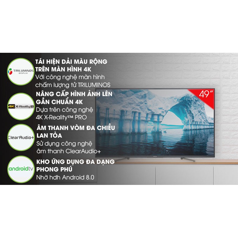 Tivi SONY 49 inch 4K Smart Tivi màu đen KD-49X8000G (vận chuyển miễn phí khu vực thành phố Hà Nội ) | BigBuy360 - bigbuy360.vn