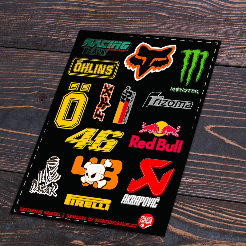 Sticker Reflective Hình Dán Phản Quang 3M Premium - Sticker Factory - chủ đề Racing Logo Black