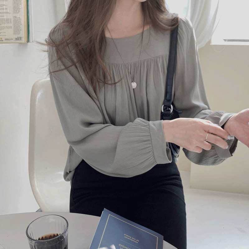 Áo kiểu màu trơn tay dài phong cách thời trang retro dành cho phái đẹp