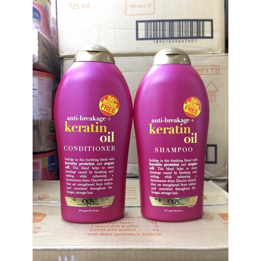 Dầu gội và xả biotin OGX Anti-Breakage Keratin Oil 577ml