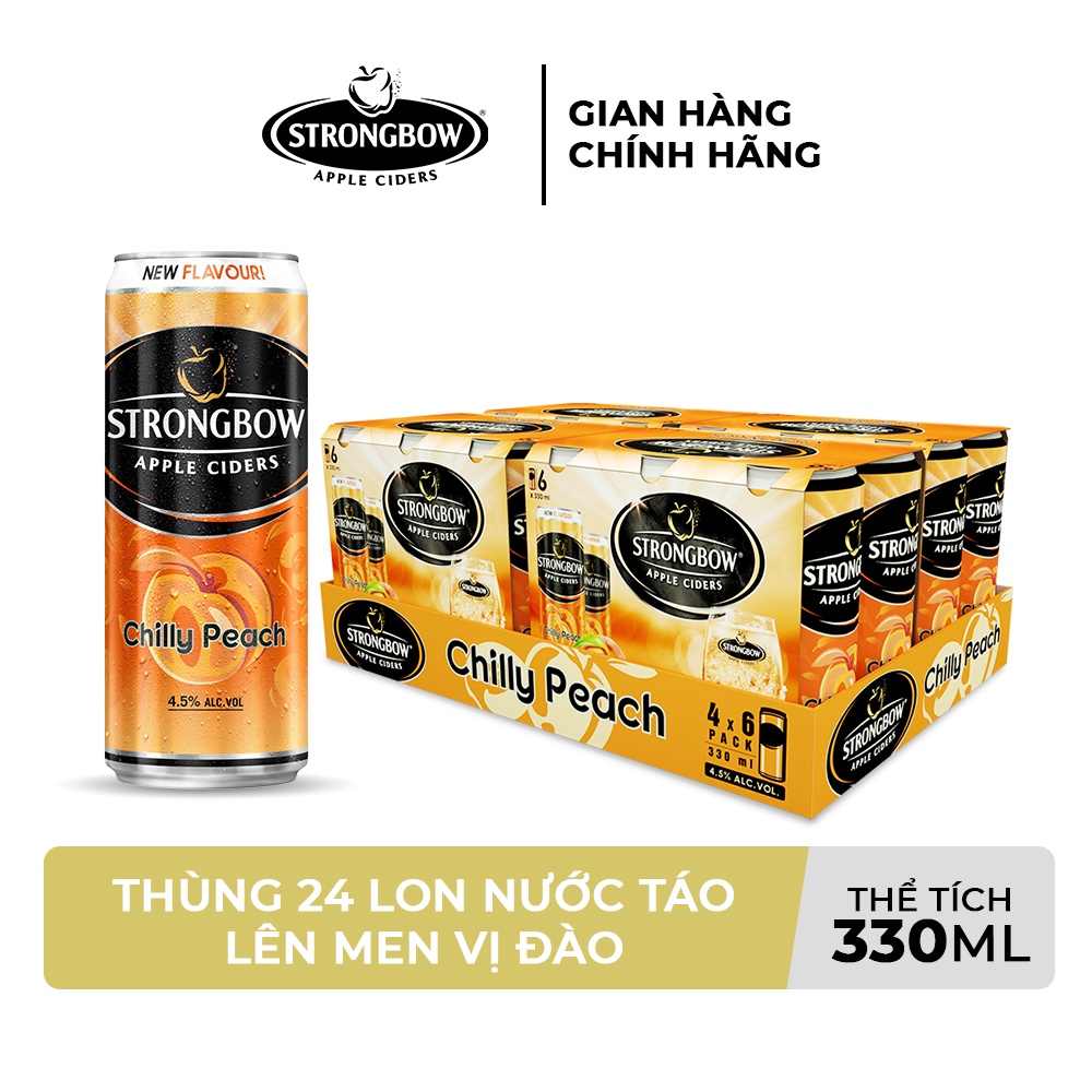 HỎA TỐC HCM Thùng 24 lon nước táo lên men Strongbow Vị Đào 330ml lon