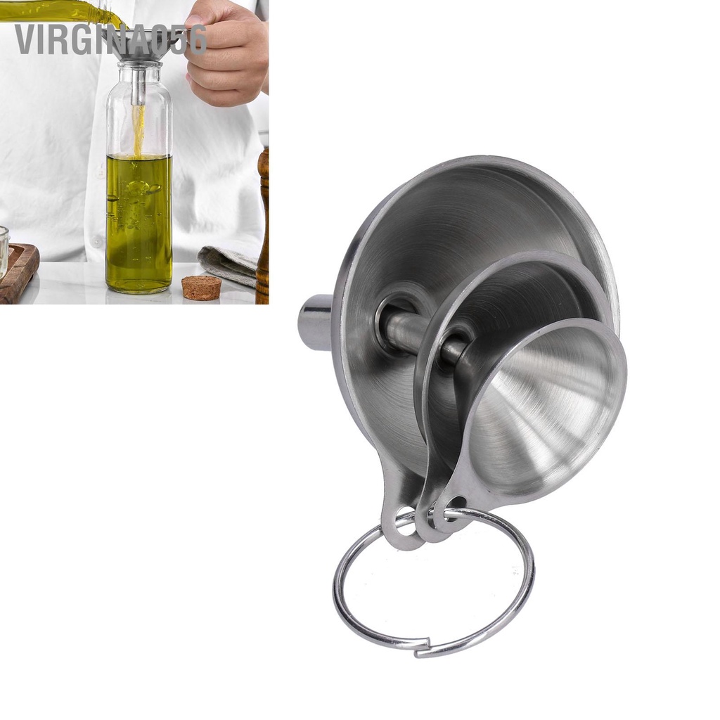 Virgina056 3 cái Phễu bằng thép không gỉ Chai chiết rót dầu rò rỉ tích hợp Bộ phân phối chất lỏng với vòng tròn