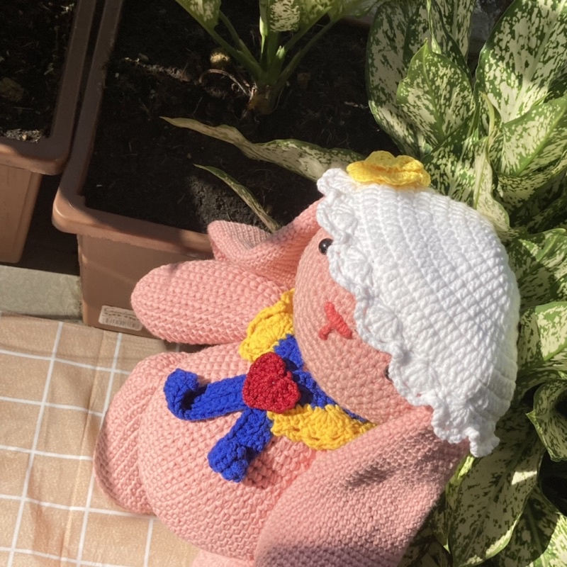 Thỏ len nhồi bông màu hồng phấn xinh xắn dễ thương