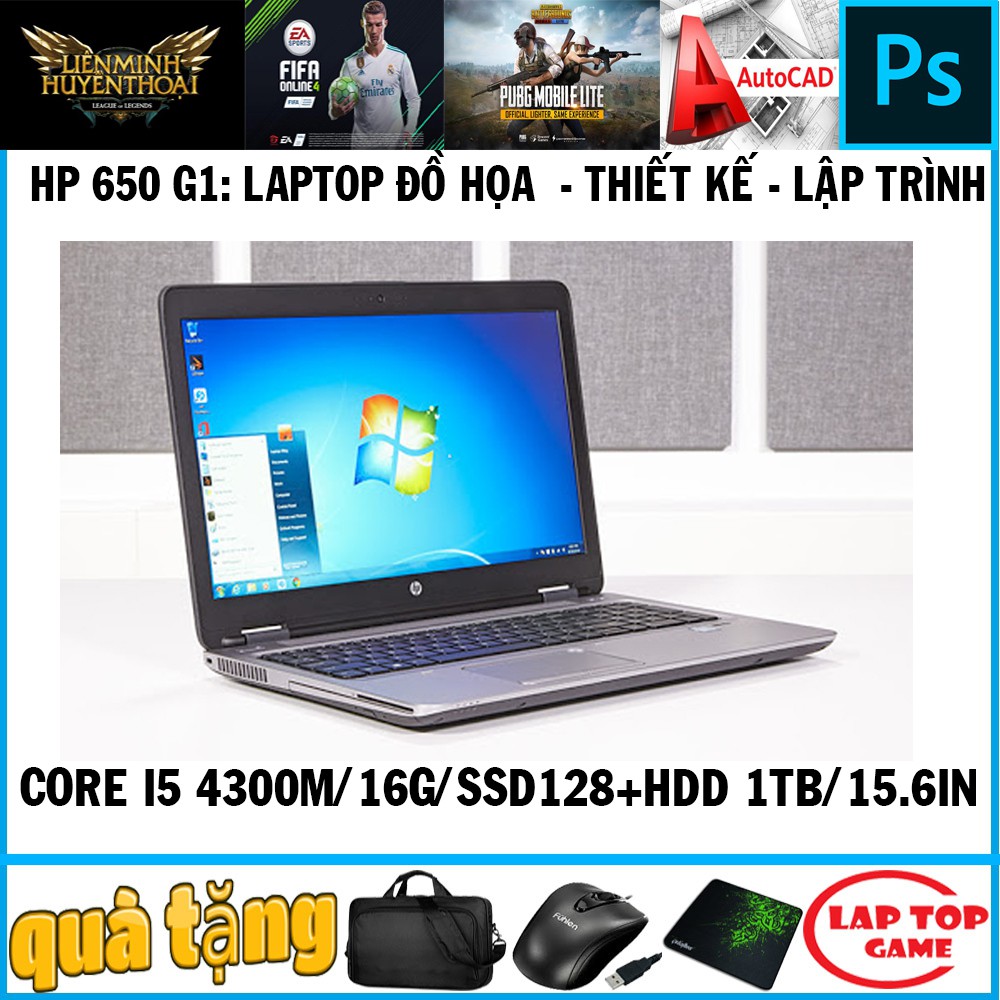 [Mã ELMSHX03 hoàn 6% xu đơn 2TR] laptop đồ họa thiết kế HP EliteBook 650 G1 core i5 4300M laptop cũ chơi game cơ bản