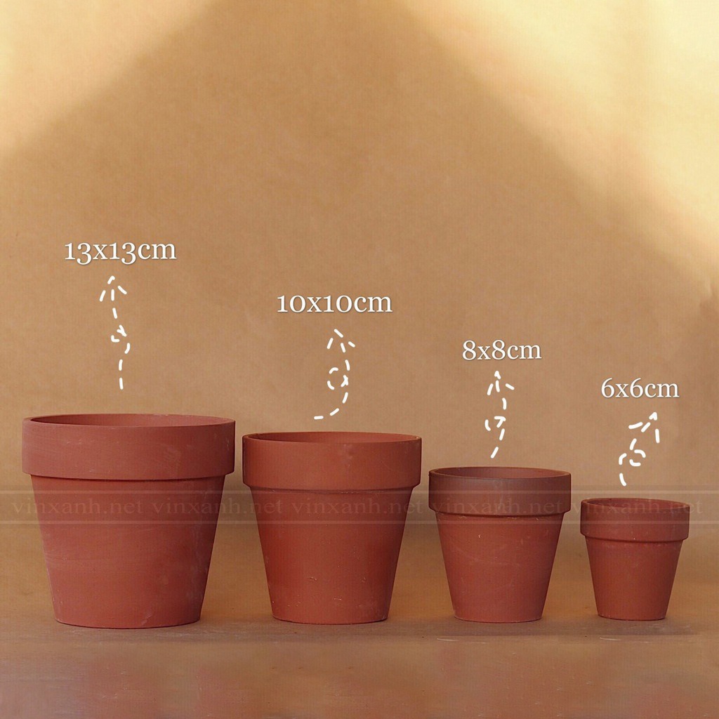 Chậu đất nung màu nâu đất trồng cây 15cm