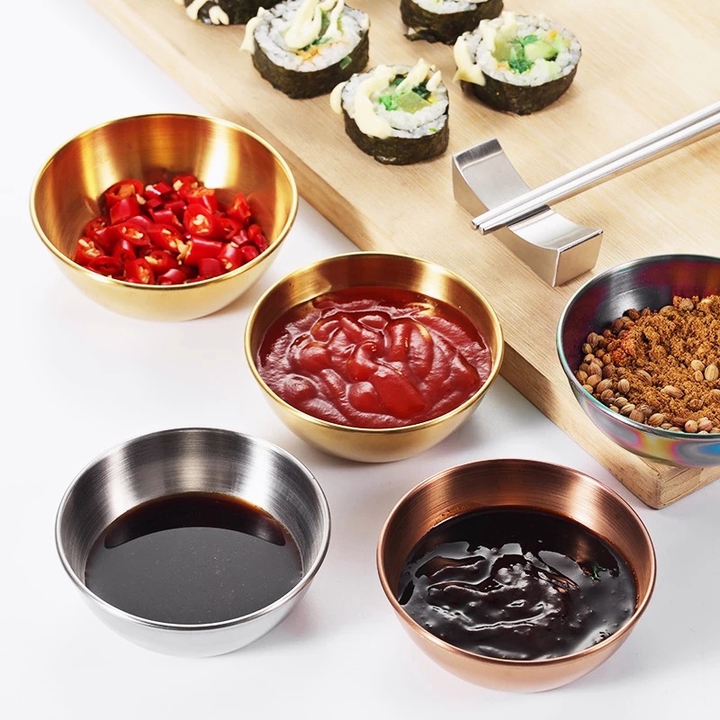 1 X Chén Đựng Nước Chấm Hình Tròn Màu Vàng/Bạc Bằng Thép Không Gỉ