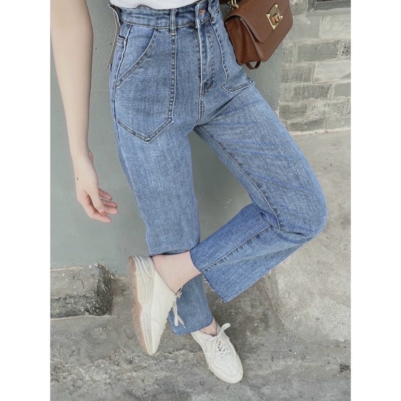 Quần ống đứng túi chéo XANH SÁNG lạ mắt Quần ống suông tôn dáng