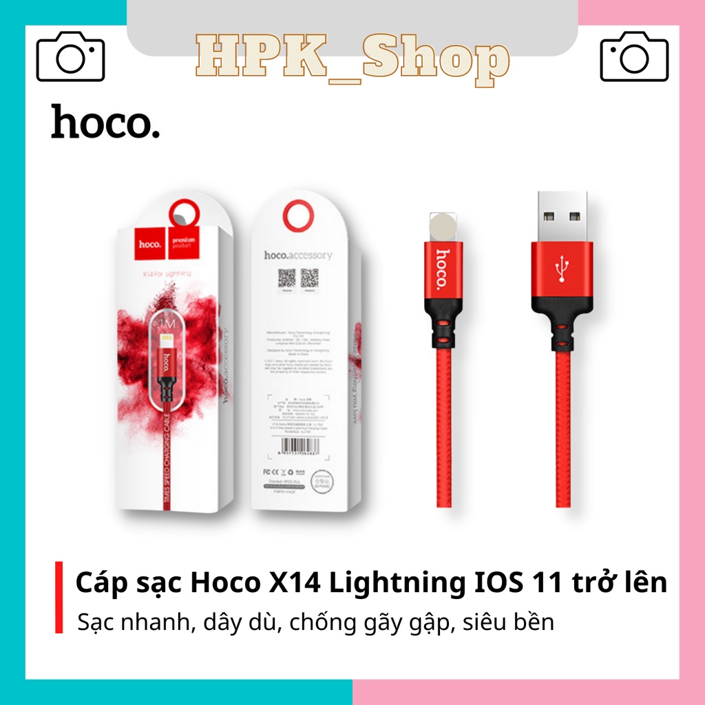 Cáp Sạc Hoco X14 Dây Dù Chống Gãy Gập Siêu Bền
