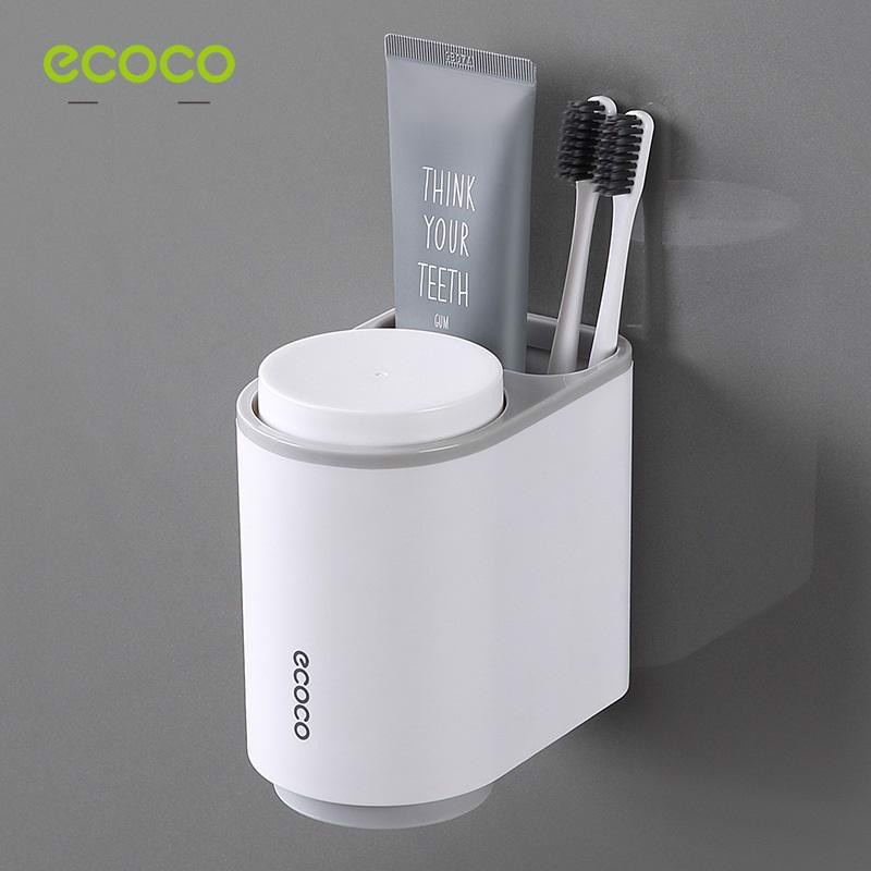 Bộ Nhả Kem Đánh Răng ECOCO Kệ nhà tắm dính tường gạch men kèm cốc đánh răng