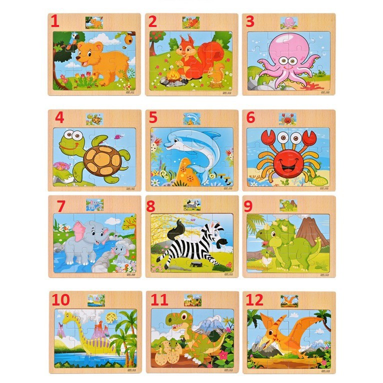Tranh xếp hình gỗ 12 pcs có hình mẫu phía trên GHÉP HÌNH LEVEL 3