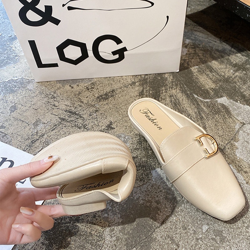 Dép bít mũi IELGY gót thấp phối khóa kim loại thời trang cho nữ